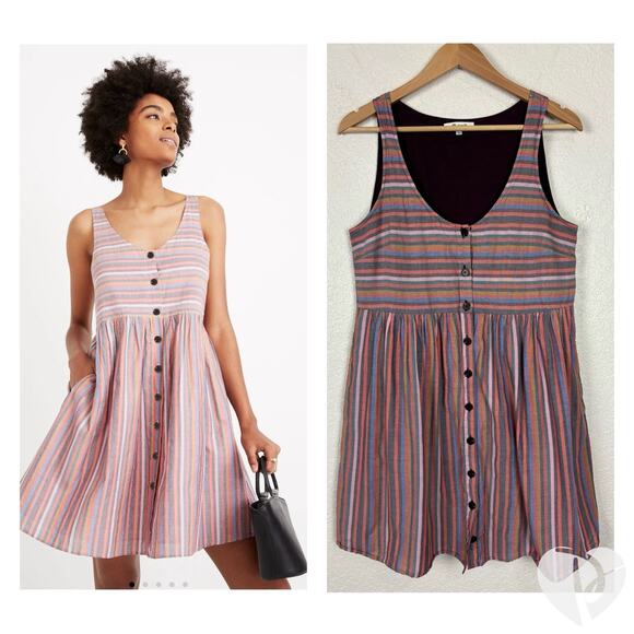 Madewell Women Dress Sz‎ Small Rainbow Stripe Summer Preppy Vacation 100% Cotton - Picture 1 of 13